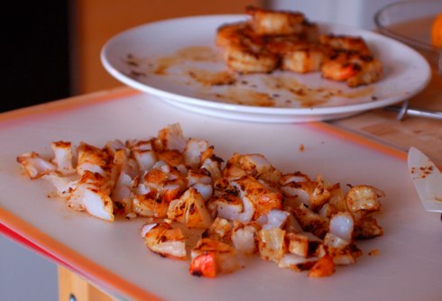 Grilled shrimp chopped for risotto