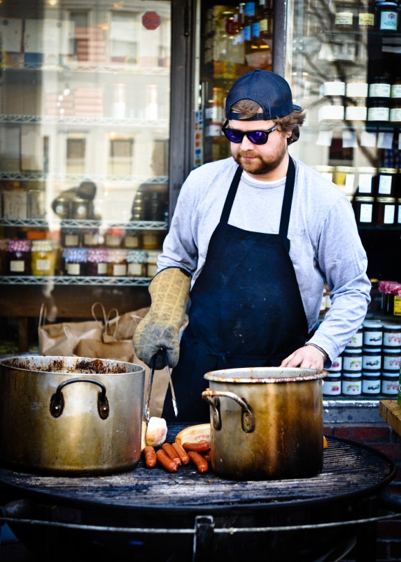 Tripp manning the barbecue at Formaggio Kitchen
