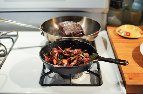Searing vegetables in cast iron before braising