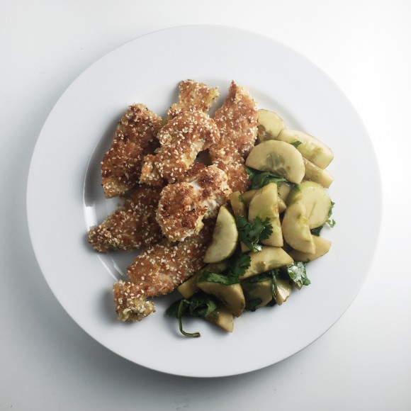 sesame chicken and cucumber salad