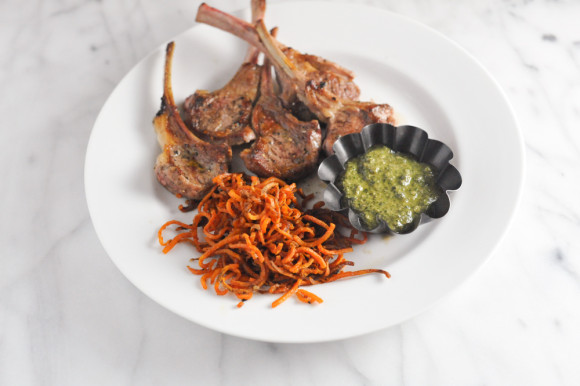 Lamb Chops Pesto and Sweet Potato