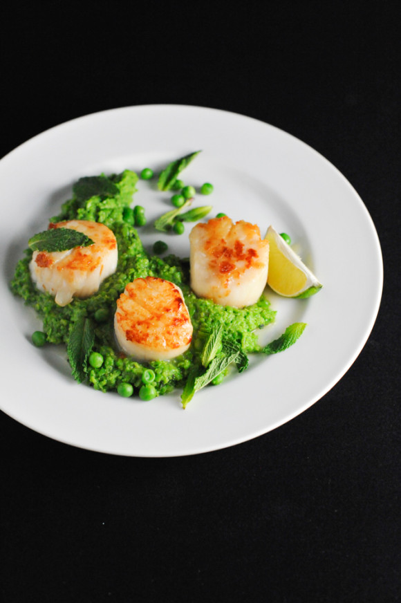 Nigellas Scallops with Thai Scented Pea Puree