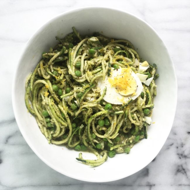 The Second Lunch spiralized zucchini peas pesto