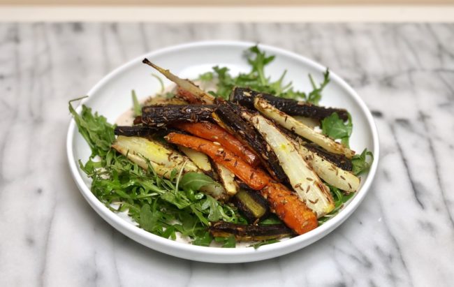 the second lunch Alison Roman Dining In Turmeric Roasted Carrots with seeds and labne