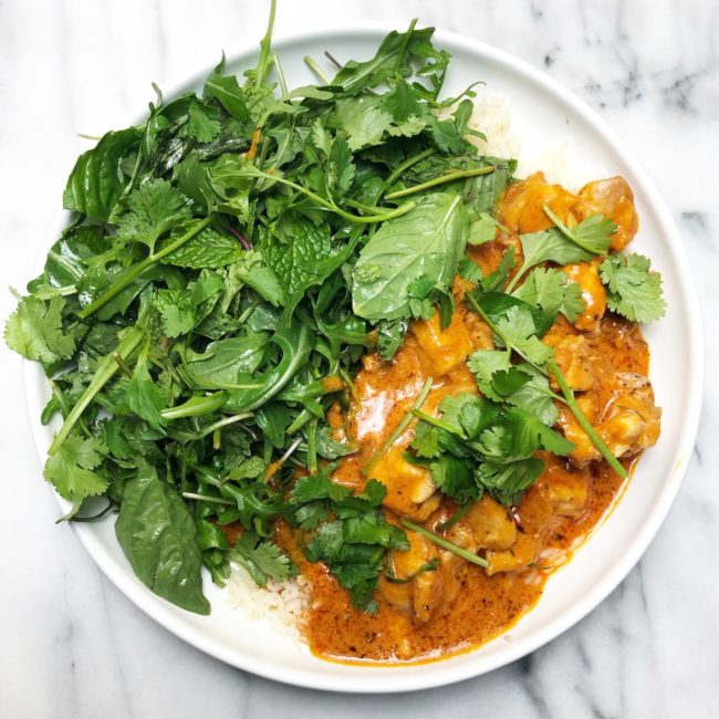 the second lunch butter chicken and arugula herb salad