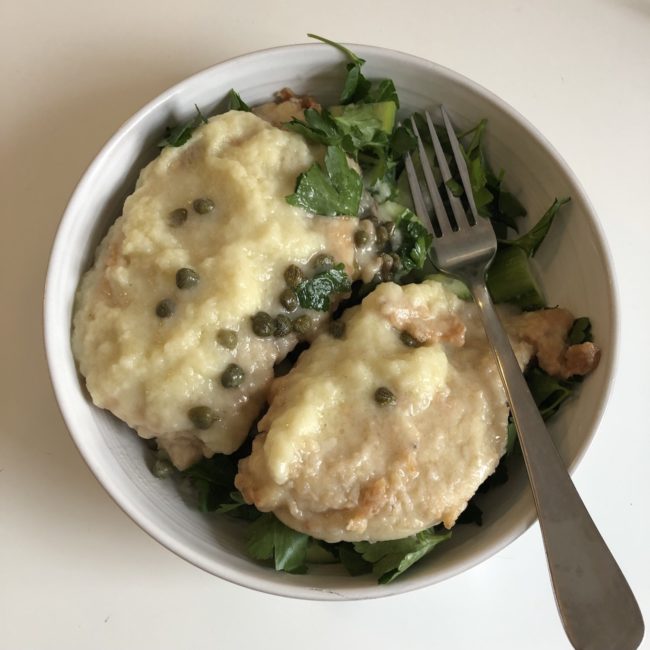 Chicken Piccata over Herb Salad