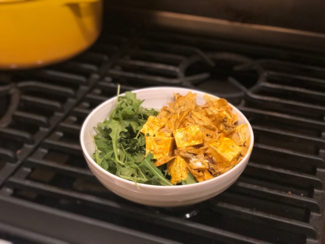 the second lunch chicken and tofu tikka masala with arugula