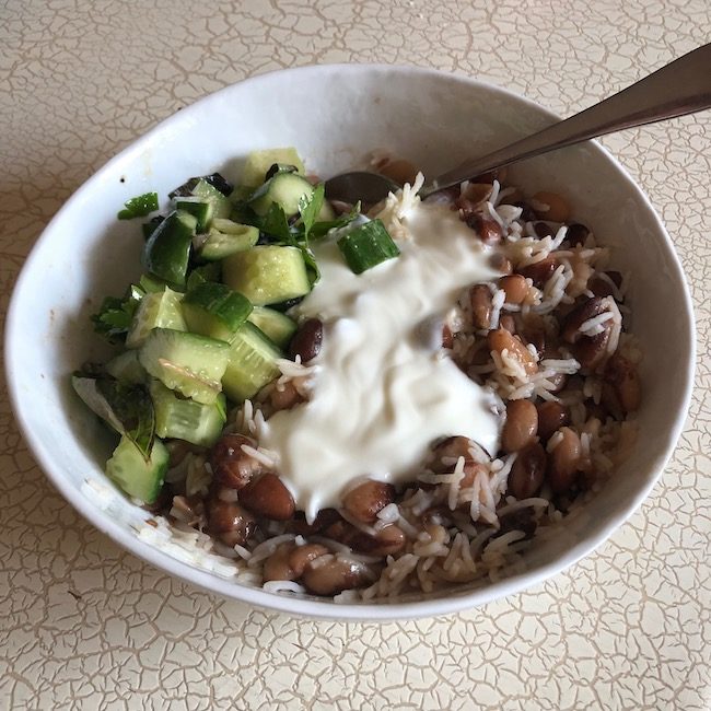 rice and beans and cucumber salad the second lunch