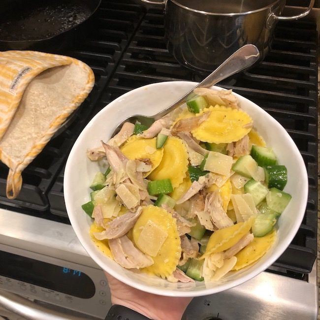 trader joes lemon ricotta ravioli with chicken and cucumber the second lunch