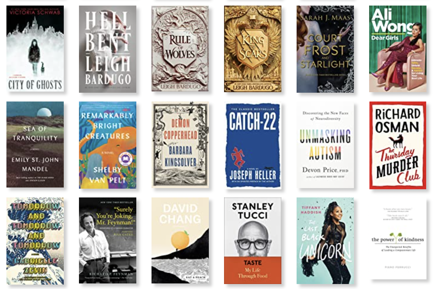 a block of book covers across genres mentioned in the second lunch blog post text